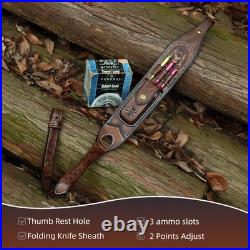 Tourbon Premium Leather Rifle Sling with 3-Round Ammo Holder &Side Pouch Hunting