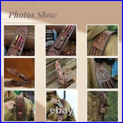 Tourbon Premium Leather Rifle Sling with 3-Round Ammo Holder &Side Pouch Hunting