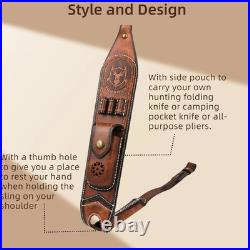 Tourbon Premium Leather Rifle Sling with 3-Round Ammo Holder &Side Pouch Hunting