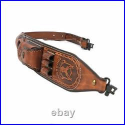 Tourbon Premium Leather Rifle Sling with 3-Round Ammo Holder &Side Pouch Hunting