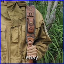 Tourbon Premium Leather Rifle Sling with 3-Round Ammo Holder &Side Pouch Hunting