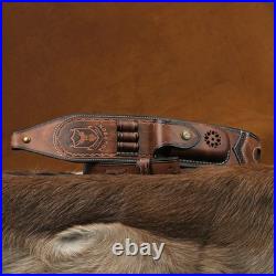 Tourbon Premium Leather Rifle Sling with 3-Round Ammo Holder &Side Pouch Hunting