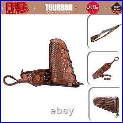 Tourbon Retro Leather No Drill Gun Slings Strap+Rifle Buttstock Cover Recoil Pad