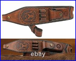 Tourbon Retro Leather Rifle Sling Gun Ammo Carrying Strap withKnife Sheath Pocket