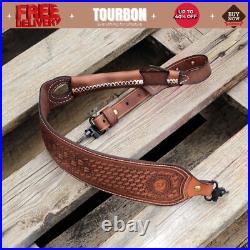 Tourbon Retro Leather Rifle Sling Gun Carry Strap Shooting Rest + Swivels Studs