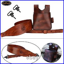 Tourbon Shotgun Cartridge Pouch Waist Pack+Leather Rifle Sling Swivels Studs Set