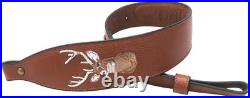 Tourbon Vintage Leather Deer Head Embroidery Padded Rifle Gun Sling Strap with S