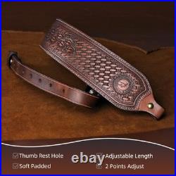 Tourbon Vintage Leather Rifle Sling Gun Carry Strap Shooting Rest+ Pair Swivels