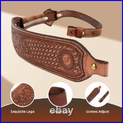 Tourbon Vintage Leather Rifle Sling Gun Carry Strap Shooting Rest+ Pair Swivels