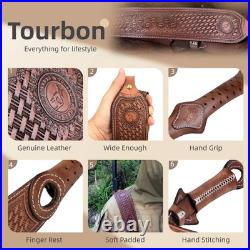 Tourbon Vintage Leather Rifle Sling Gun Carry Strap Shooting Rest+ Pair Swivels