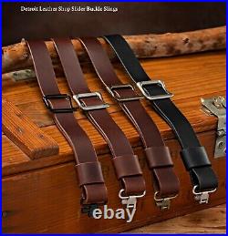 USA made Gun Sling 1.25 Wide Brown Buffalo Leather Black Hardware (Model C)