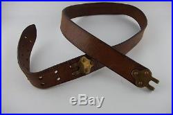 US Army Leather Rifle Sling with Brass Buckles, Vintage Antique WWI Indian War