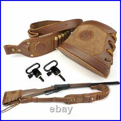 US Leather Canvas Recoil Pad Rifle With Hunting Gun Ammo Shoulder Sling Handmade