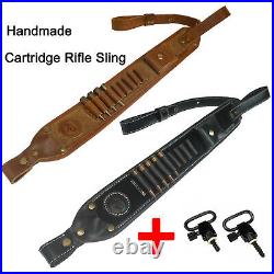 Upgrade Leather Rifle Gun Two Point Sling Carry Straps with Cartridge Holder