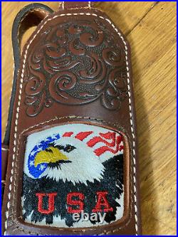 VINTAGE NOS Torel Padded Leather Gun Sling Rifle Strap Embroidered USA Eagle
