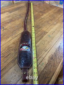 VINTAGE NOS Torel Padded Leather Gun Sling Rifle Strap Embroidered USA Eagle
