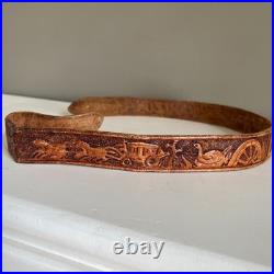 VTG Hand Tooled Leather Rifle Sling ARIZONA Western Cowboy Art Signed Gun Strap