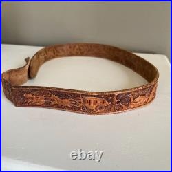 VTG Hand Tooled Leather Rifle Sling ARIZONA Western Cowboy Art Signed Gun Strap