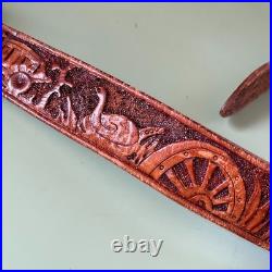 VTG Hand Tooled Leather Rifle Sling ARIZONA Western Cowboy Art Signed Gun Strap