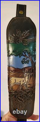 VTG Hunters Stitched Tooled Leather White Tail Buck Suede Padded Rifle Sling VTG Hunters Stitched Tooled Leather White Tail Buck Suede Padded Rifle Sling