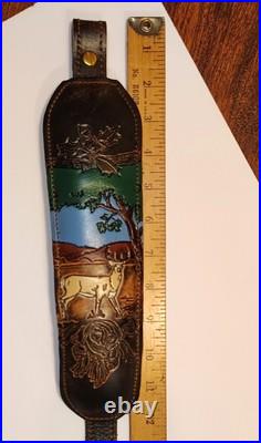 VTG Hunters Stitched Tooled Leather White Tail Buck Suede Padded Rifle Sling VTG Hunters Stitched Tooled Leather White Tail Buck Suede Padded Rifle Sling