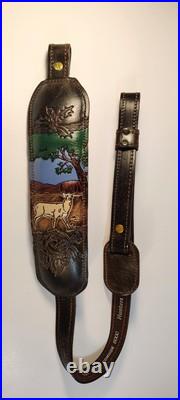 VTG Hunters Stitched Tooled Leather White Tail Buck Suede Padded Rifle Sling VTG Hunters Stitched Tooled Leather White Tail Buck Suede Padded Rifle Sling