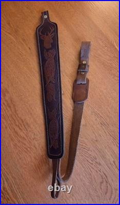 VTG Pathfinder CB377P Deer Embossed Padded Leather Rifle Sling Strap USA Made