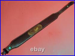 VTG Tooled Leather Sling 5pt Buck Deer Oak Tree Embossed Suede Bac fit Remington