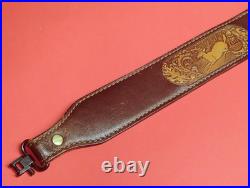 VTG Tooled Leather Sling 5pt Buck Deer Oak Tree Embossed Suede Bac fit Remington