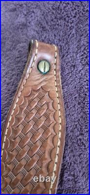 Vintage Bianchi Brown Leather Basket Stamped Lined Cobra Rifle Sling