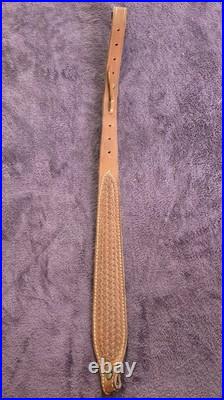 Vintage Bianchi Brown Leather Basket Stamped Lined Cobra Rifle Sling