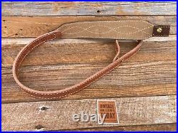 Vintage Brown Leather Suede Lined Decorative Rifle Sling Fancy Stitched