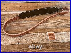 Vintage Brown Leather White Stitched Adjustable Stamped Decorative Rifle Sling