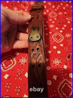 Vintage George Lawrence 5f Heavily Tooled Leather Buckle Rifle Sling W Swivels