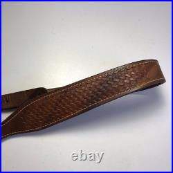 Vintage Hand Tooled Leather Shotgun Rifle Sling Strap Hunting Basket Weave