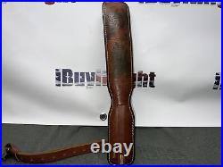 Vintage Hunter Brown Leather Rifle Sling with Embossed Whitetail Scene Padded