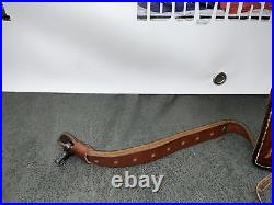 Vintage Hunter Brown Leather Rifle Sling with Embossed Whitetail Scene Padded