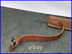 Vintage Hunter Brown Leather Rifle Sling with Embossed Whitetail Scene Padded