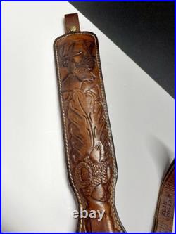 Vintage Hunter Rifle Sling Deer and Acorn in Foliage Tooled Leather Vintage Hunter Rifle Sling Deer and Acorn in Foliage Tooled Leather
