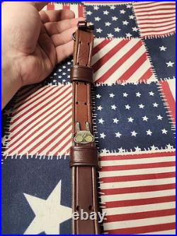 Vintage Leather Buckle Rifle Sling W Swivels. 22 Period Rifle Sling