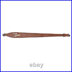 Vintage Leather Deer Head Embroidery Padded Rifle Gun Sling Strap with Swivels