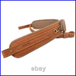 Vintage Leather Gun Carry Sling with Canvas Pocket, Padded Rifle Shoulder Straps