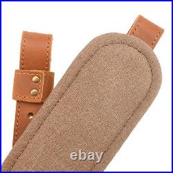 Vintage Leather Gun Carry Sling with Canvas Pocket, Padded Rifle Shoulder Straps