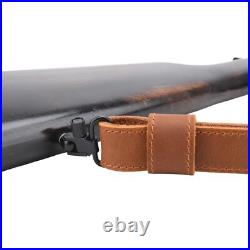 Vintage Leather Gun Carry Sling with Canvas Pocket, Padded Rifle Shoulder Straps