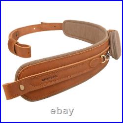 Vintage Leather Gun Sling with A Canvas Pocket, Padded Rifle Shoulder Belt