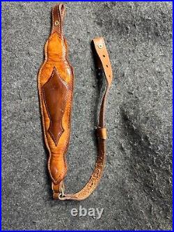Vintage Leather Hunting Rifle Gun Sling / Strap embossed 34 long Adjustable