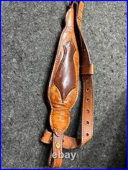 Vintage Leather Hunting Rifle Gun Sling / Strap embossed 34 long Adjustable