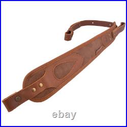 Vintage Leather Rifle Padded Sling Strap Hunting Shotgun Soft Shoulder Belt