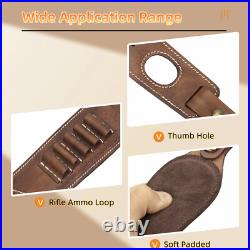 Vintage Leather Rifle Sling Ammo Strap Shooting Thumb Rest+ 1in QD Swivels Clip