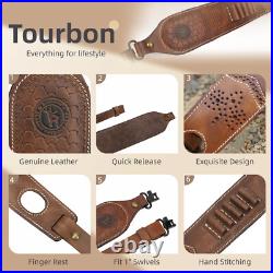 Vintage Leather Rifle Sling Ammo Strap Shooting Thumb Rest+ 1in QD Swivels Clip